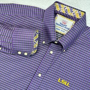 Thomas Dean LSU Button Down Mens Large Purple Gingham Check Collegiate Shirt